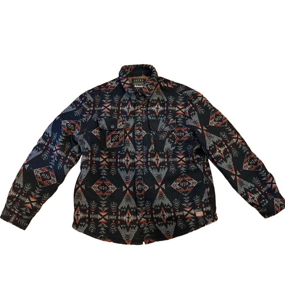 JACHS NY Shirt Jacket Mens Size XL Black Aztec Woven Sherpa Lined Western Boho